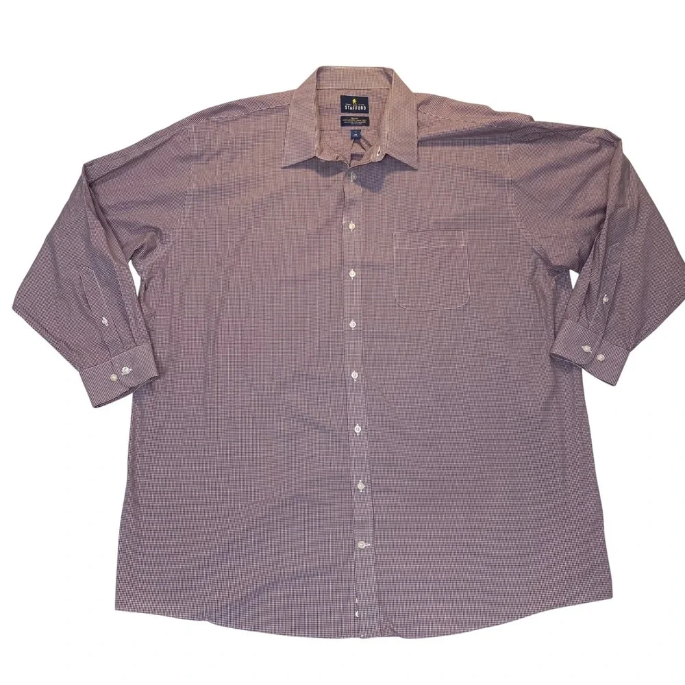 Stafford Travel Dress Shirt Mens 19 34/35 Classic Fit‎ Check Performance